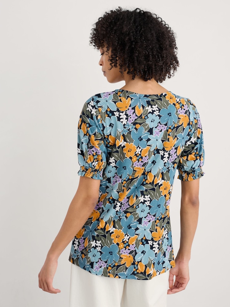 Seasalt Cornwall Blue Multi Rosehip V-Neck Jersey Top - Image 2 of 5 Seasalt Cornwall Blue Multi Rosehip V-Neck Jersey Top - Image 2 of 5