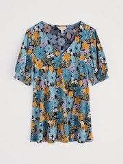 Seasalt Cornwall Blue Multi Rosehip V-Neck Jersey Top - Image 4 of 5