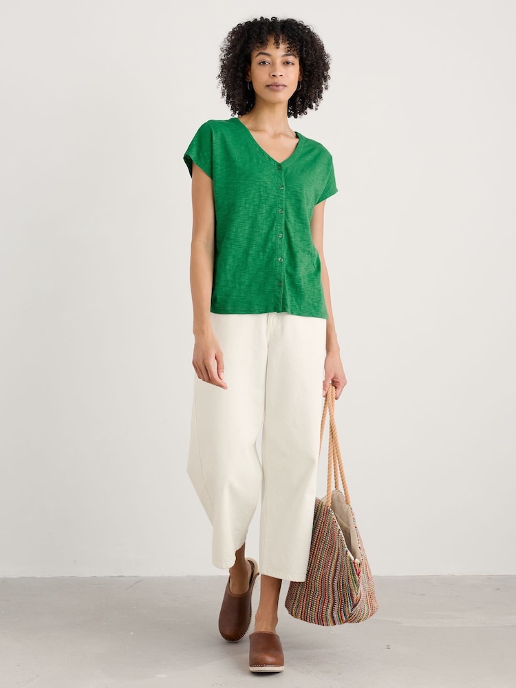 Seasalt Cornwall Green Studio Glass V-Neck Jersey 100% Cotton T-shirt - Image 3 of 5