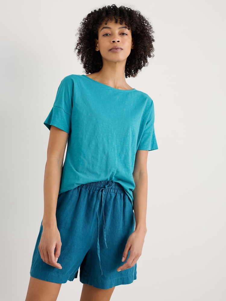 Seasalt Cornwall Water Blue Bryher View 100% Cotton Boat Neck T-Shirt - Image 1 of 5 Seasalt Cornwall Water Blue Bryher View 100% Cotton Boat Neck T-Shirt - Image 1 of 5