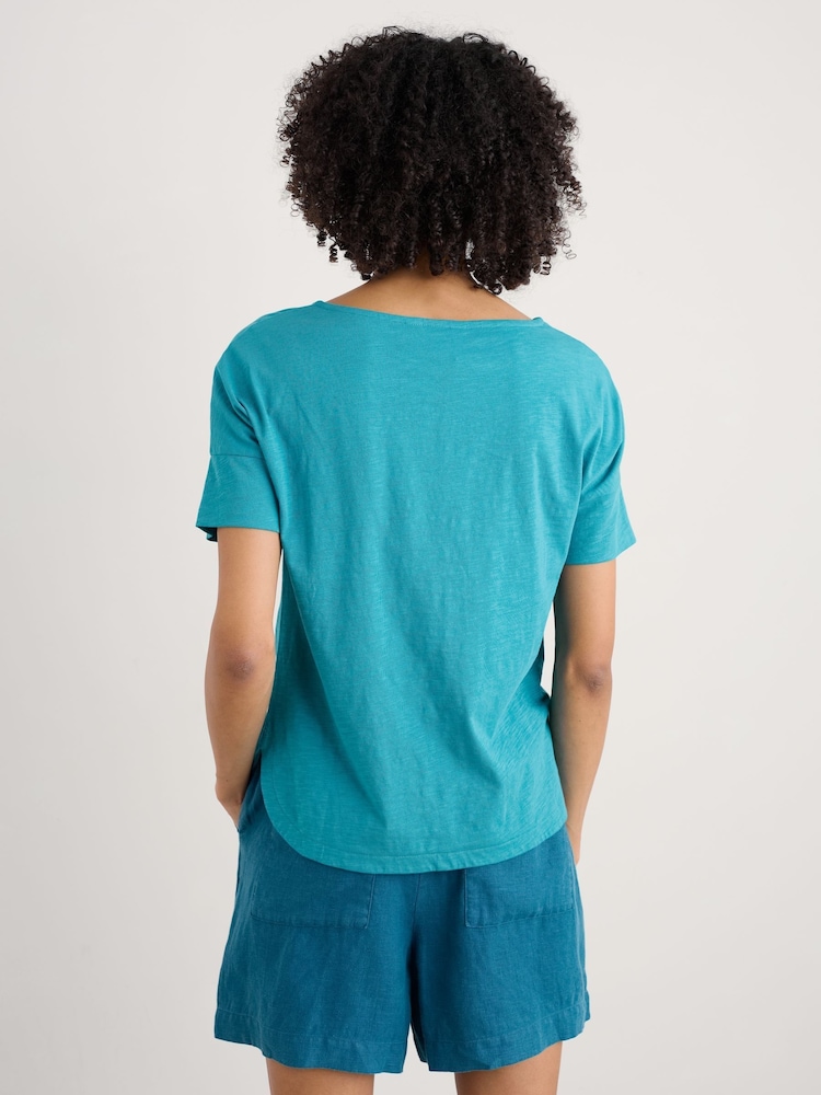 Seasalt Cornwall Water Blue Bryher View 100% Cotton Boat Neck T-Shirt - Image 2 of 5 Seasalt Cornwall Water Blue Bryher View 100% Cotton Boat Neck T-Shirt - Image 2 of 5