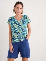 Seasalt Cornwall Sky Blue Studio Glass V-Neck Jersey 100% Cotton T-shirt - Image 1 of 5