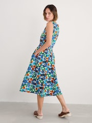 Seasalt Cornwall Blue Petite Multi Belle Fit and- Flare 100% Cotton Midi Dress - Image 2 of 5