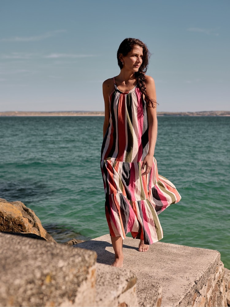 Seasalt Cornwall Orange Petite Multi Alba Above Ankle Tiered Dress - Image 1 of 5 Seasalt Cornwall Orange Petite Multi Alba Above Ankle Tiered Dress - Image 1 of 5