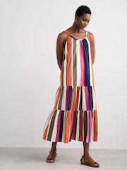 Seasalt Cornwall Orange Petite Multi Alba Above Ankle Tiered Dress - Image 3 of 5