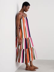Seasalt Cornwall Orange Petite Multi Alba Above Ankle Tiered Dress - Image 4 of 5