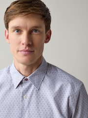 Lilac Purple Regular Fit Short Sleeve Textured Shirt - Image 1 of 7