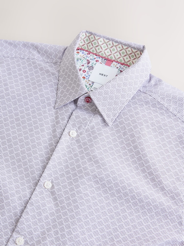 Lilac Purple Regular Fit Short Sleeve Textured Shirt - Image 7 of 7