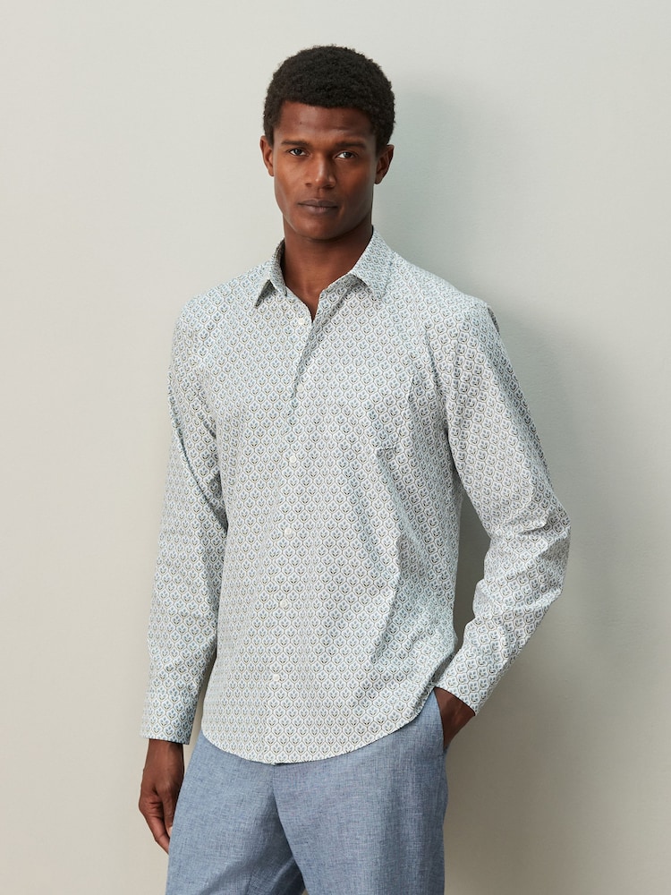 White/Blue Floral Trellis - Potiskana srajca z dolgimi rokavi - Slika 1 iz 8