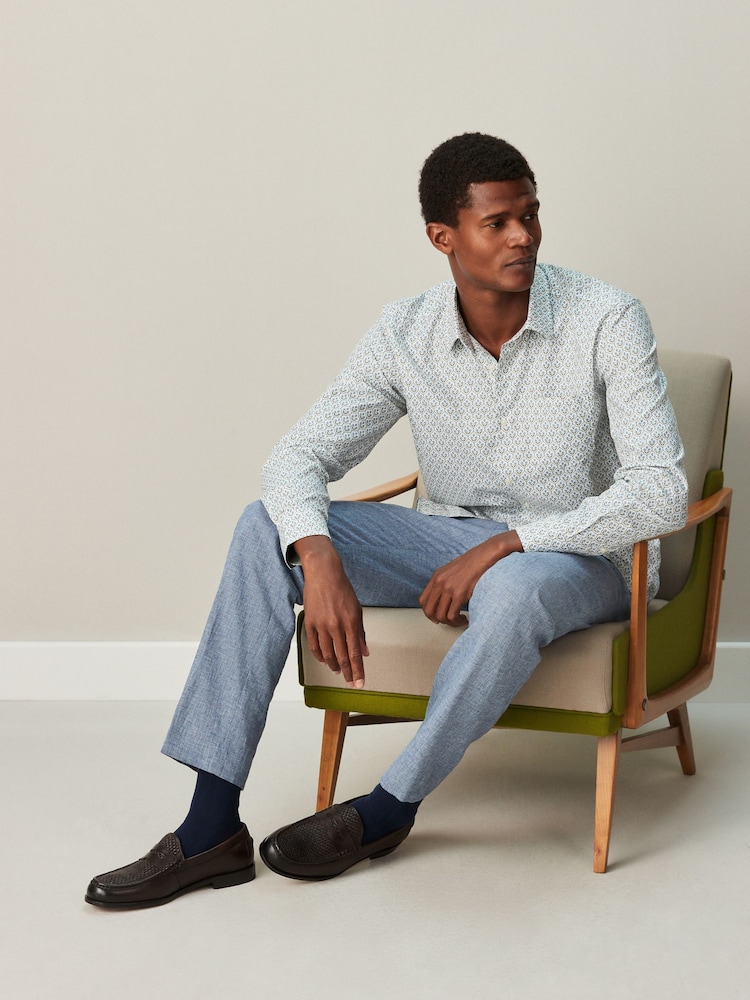 White/Blue Floral Trellis - Potiskana srajca z dolgimi rokavi - Slika 2 iz 8