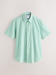 Green Regular Fit Linen Rich Stripe Short Sleeve Trimmed Shirt - Image 5 of 7