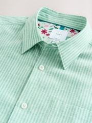Green Regular Fit Linen Rich Stripe Short Sleeve Trimmed Shirt - Image 6 of 7