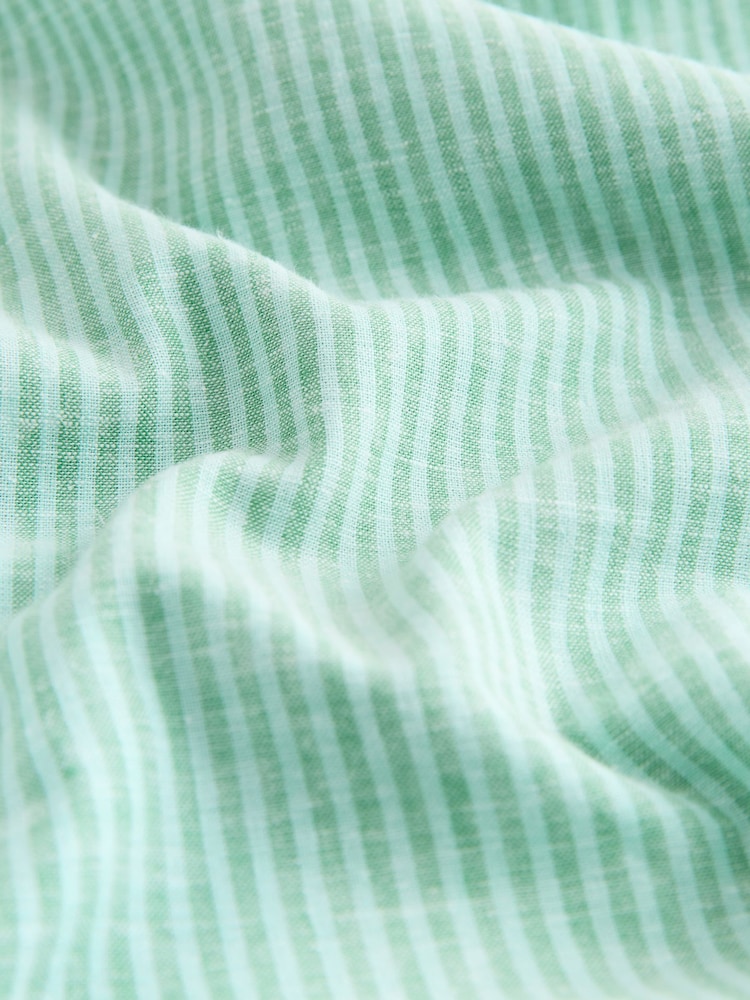 Green Regular Fit Linen Rich Stripe Short Sleeve Trimmed Shirt - Image 7 of 7