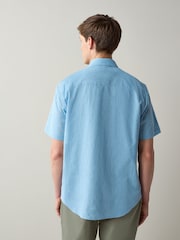 Light Blue Regular Fit Linen Rich Stripe Short Sleeve Trimmed Shirt - Image 3 of 5