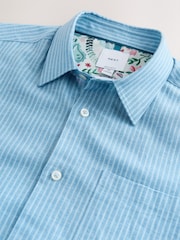 Light Blue Regular Fit Linen Rich Stripe Short Sleeve Trimmed Shirt - Image 7 of 8