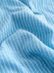 Light Blue Regular Fit Linen Rich Stripe Short Sleeve Trimmed Shirt - Image 8 of 8