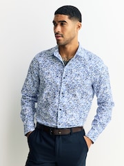 Blue/White Floral Regular Fit Long Sleeve Shirt - Image 1 of 9