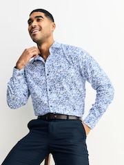 Blue/White Floral Regular Fit Long Sleeve Shirt - Image 2 of 9