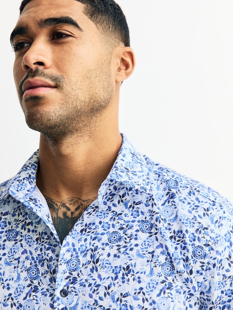 blue and white floral dress shirt Sheer Flower Shirt Blue / xs