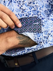 Blue/White Floral Regular Fit Long Sleeve Shirt - Image 6 of 9