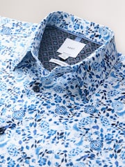 Blue/White Floral Regular Fit Long Sleeve Shirt - Image 8 of 9