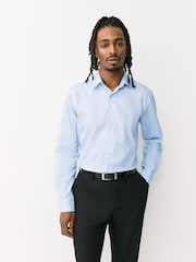 כחול בהיר משובץ - חולצה מחויטת מתערובת עשירה בכותנה עם עיטור ומרקם - תמונה 1 מתוך 8