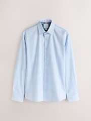 כחול בהיר משובץ - חולצה מחויטת מתערובת עשירה בכותנה עם עיטור ומרקם - תמונה 6 מתוך 8