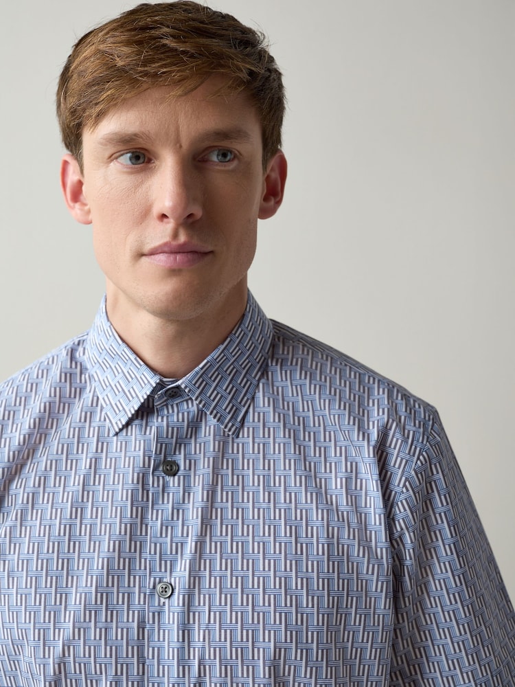 Blue Geometric Regular Fit Short Sleeve Shirt - Image 1 of 4