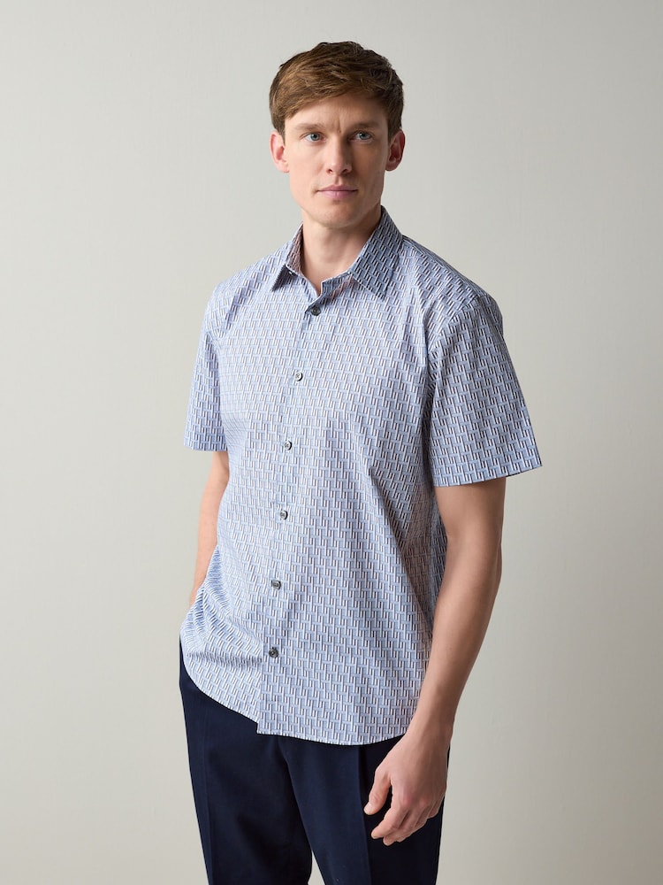 Blue Geometric Regular Fit Short Sleeve Shirt - Image 2 of 4