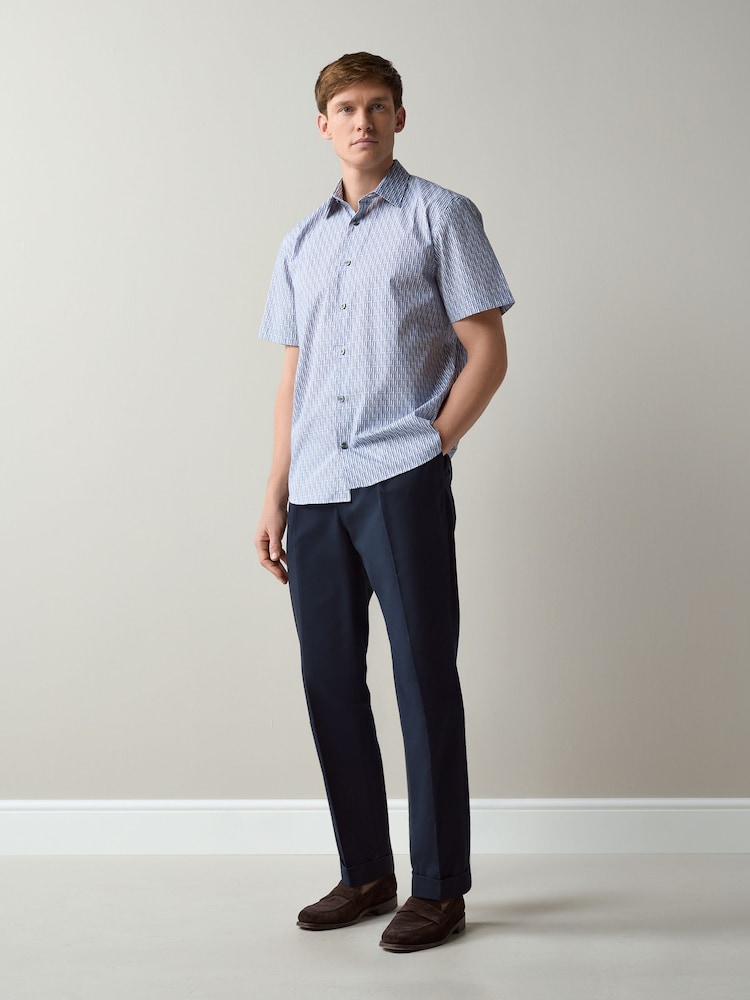 Blue Geometric Regular Fit Short Sleeve Shirt - Image 4 of 4