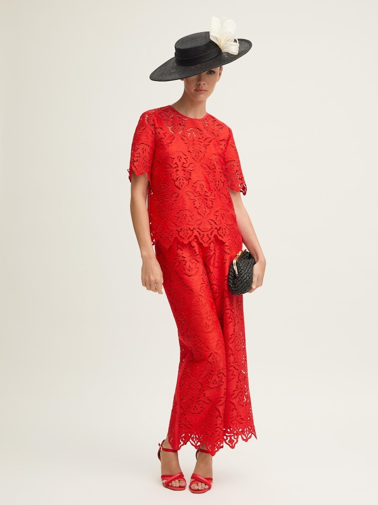 LK Bennett Red Grace Aurora Lace Trousers - Image 1 of 4