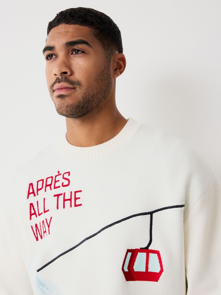 Ecru White Regular Fit Christmas Après Ski Crew Jumper - Image 1 of 5 Ecru White Regular Fit Christmas Après Ski Crew Jumper - Image 1 of 5