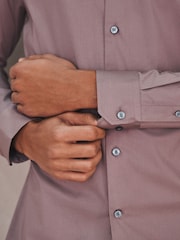 Dusky Pink Slim Fit Cotton Stretch Long Sleeve Formal Shirt - Image 6 of 9
