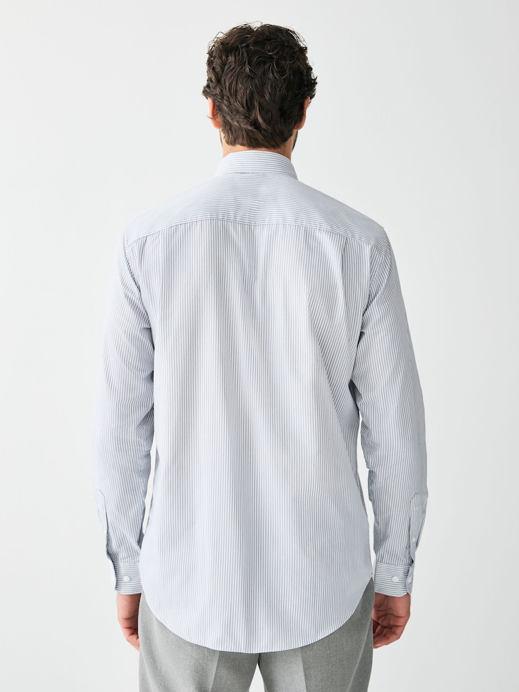 white and grey dress shirt The Black Tux Wide White & Navy Stripe Dress Shirt In Blue | Size: XL main image 1