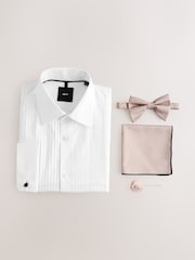 White/Neutral Regular Fit Cotton Shirt, Bow Tie, Pocket Square & Pin Occasion Set 4 Pack - Image 1 of 7