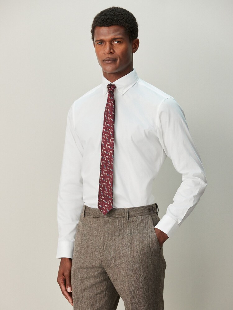 White/Burgundy Red Geometric Slim Fit Occasion Shirt And Tie Set - Image 1 of 5