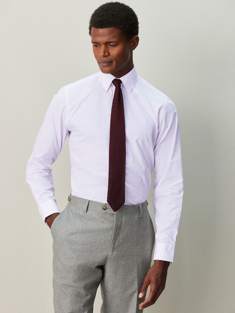 Pink Stripe Slim Fit Cotton Rich Long Sleeve Formal Shirt - Image 2 of 7