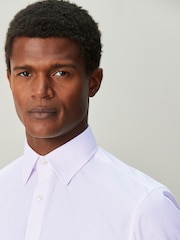 Pink Stripe Slim Fit Cotton Rich Long Sleeve Formal Shirt - Image 4 of 7