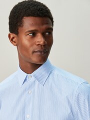 White/Blue Stripe Regular Fit Cotton Rich Long Sleeve Formal Shirt - Image 5 of 8