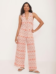 Mint Velvet Orange Geo Print Wide 100% Cotton Trousers - Image 1 of 7