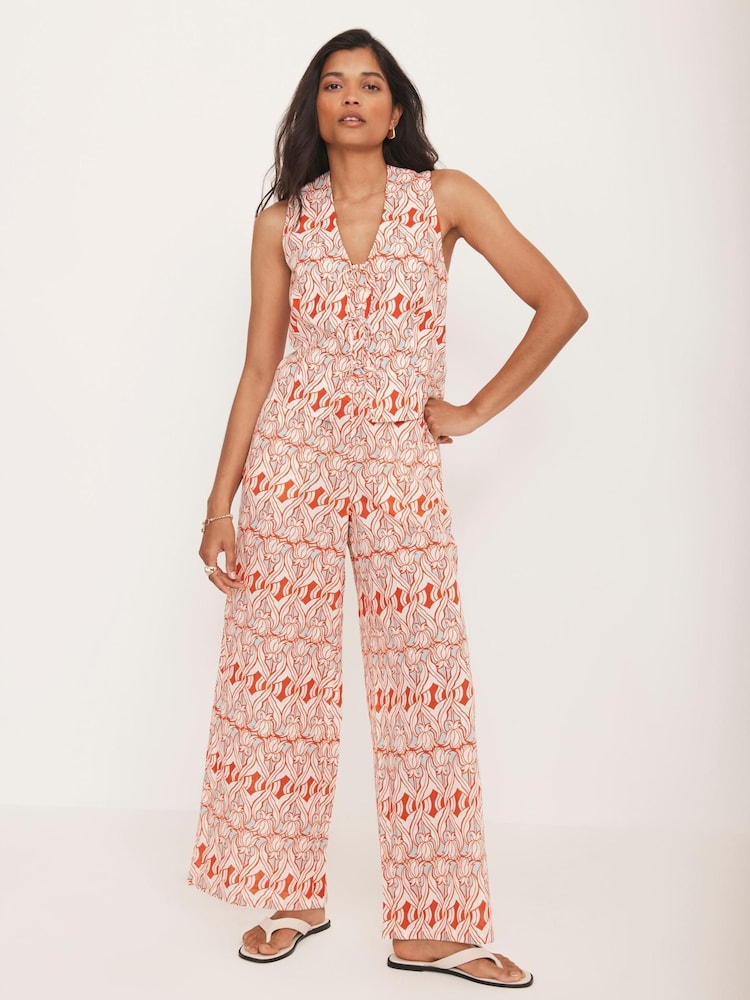 Mint Velvet Orange Geo Print Wide 100% Cotton Trousers - Image 1 of 7