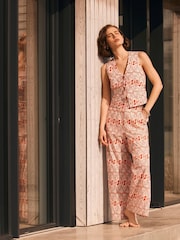 Mint Velvet Orange Geo Print Wide 100% Cotton Trousers - Image 2 of 7