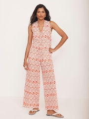 Mint Velvet Orange Geo Print Wide 100% Cotton Trousers - Image 3 of 7