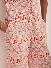 Mint Velvet Orange Geo Print Wide 100% Cotton Trousers - Image 4 of 7