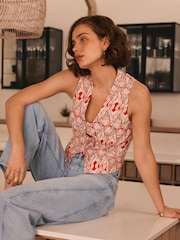 Mint Velvet Geometric Print 100% Cotton Waistcoat Top - Bild 5 von 8