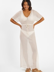 Accessorize Cream Knit Kaftan Maxi Dress - Image 1 of 4