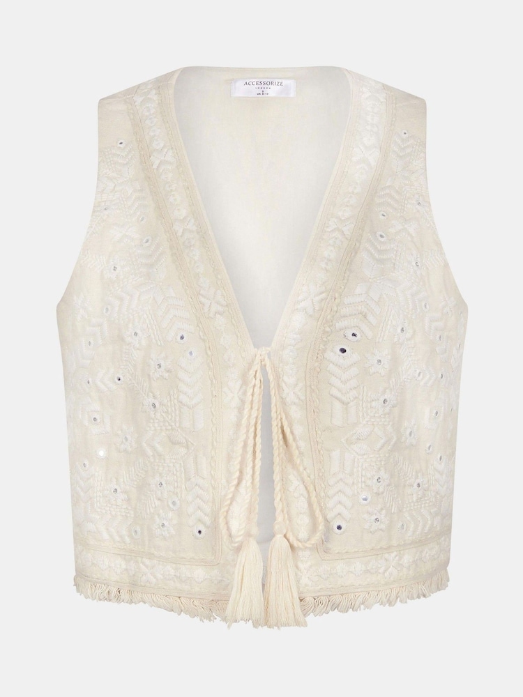 Accessorize Natural Mirror Embroidered 100% Cotton Waistcoat - Image 1 of 2