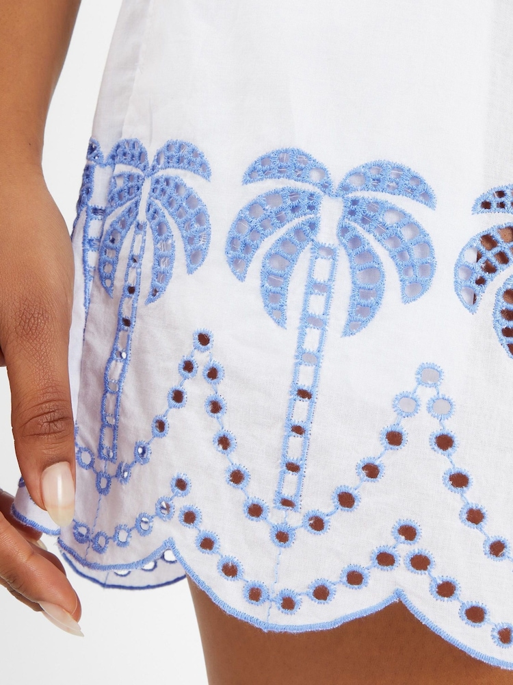 Accessorize Off White Palm Embroidered 100% Cotton Skirt - Image 3 of 4