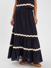 Accessorize Black Ric Rac Tiered 100% Cotton Maxi Skirt - Image 1 of 3