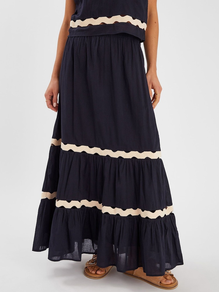 Accessorize Black Ric Rac Tiered 100% Cotton Maxi Skirt - Image 1 of 3